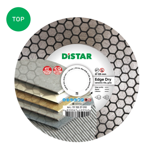 Disco Edge Dry Ø125 mm para gres porcelánico. 1A1R 125x1,6x25x22,23