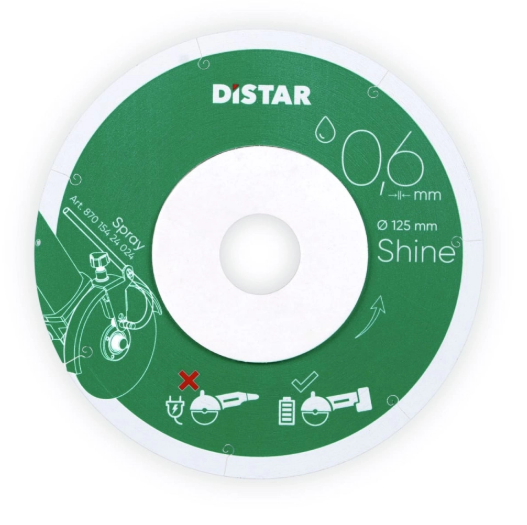 Disco Shine Ø125 mm ultradelgado. Corte fino de cerámica sin astillado.  1A1R 125x0,6x6x22,23
