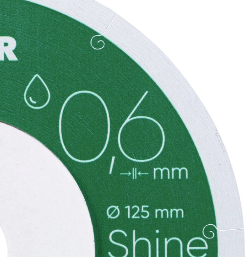 Disco Shine Ø125 mm ultradelgado. Corte fino de cerámica sin astillado.  1A1R 125x0,6x6x22,23