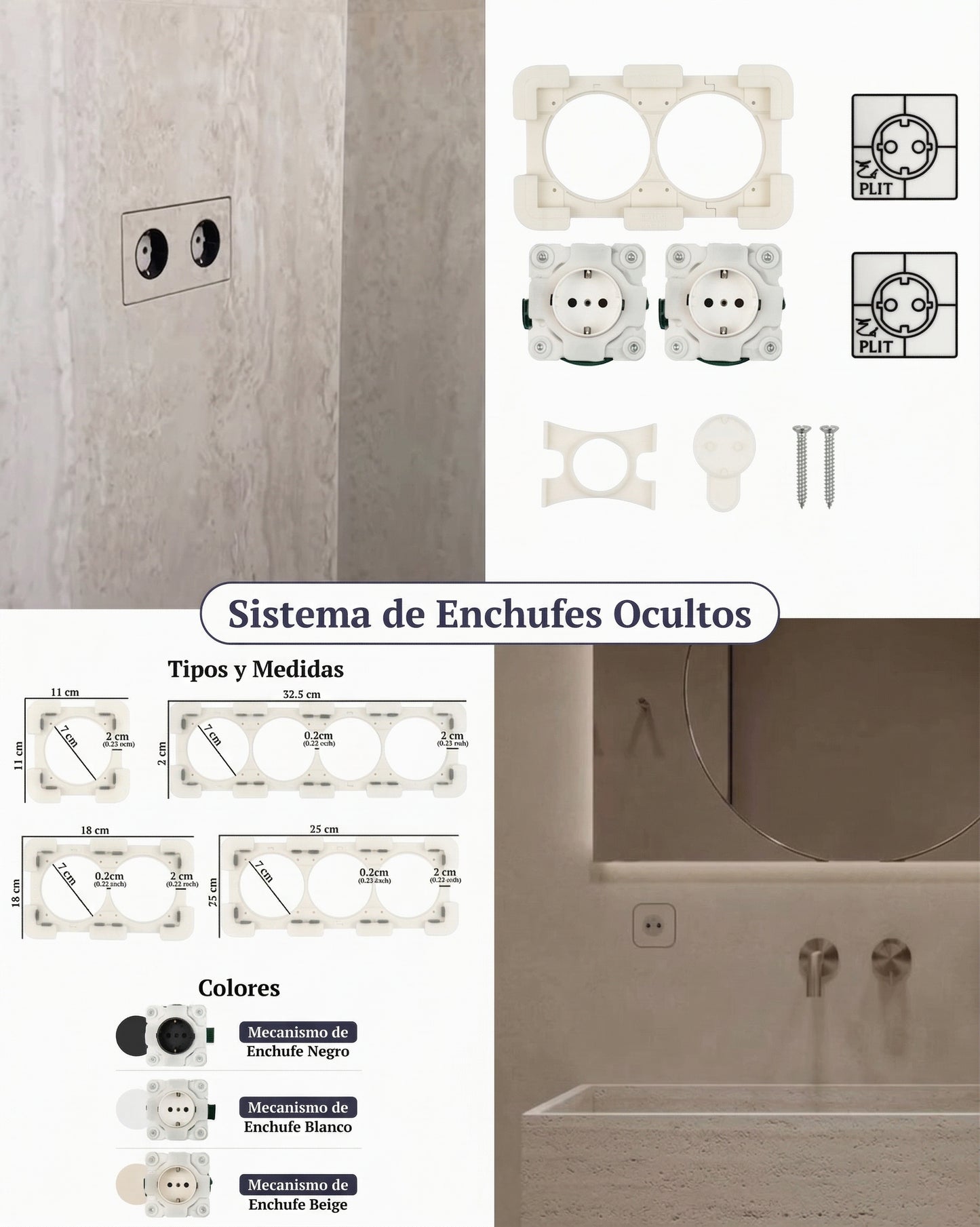 EDPLIT Invisible Outlet - Hidden mounting system with included frame