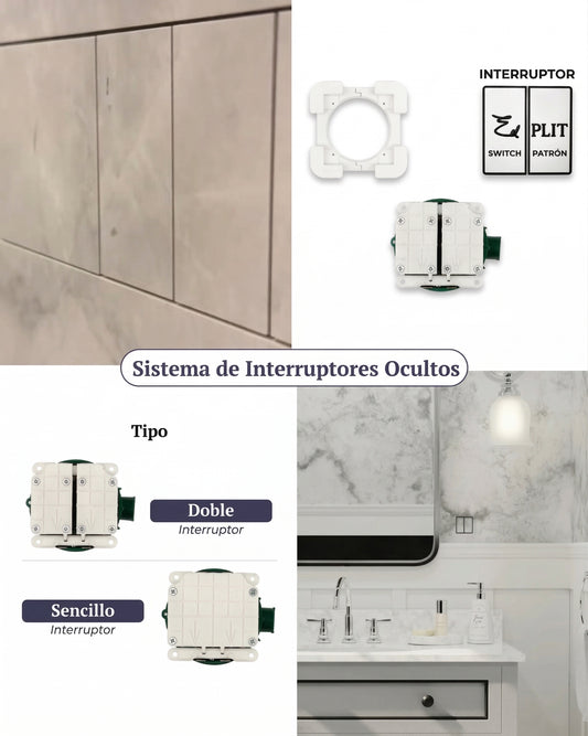 Interruptor de luz completamente oculto detrás del marmol o porcelanico.
