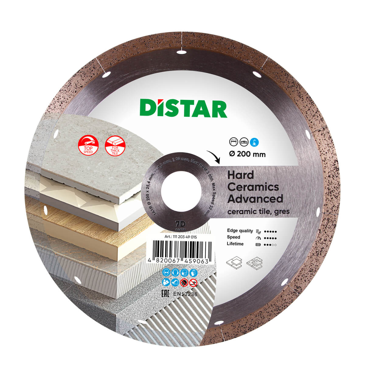 Distar Disco de corte diamantado 1A1R 200 Cerámica dura Advanced