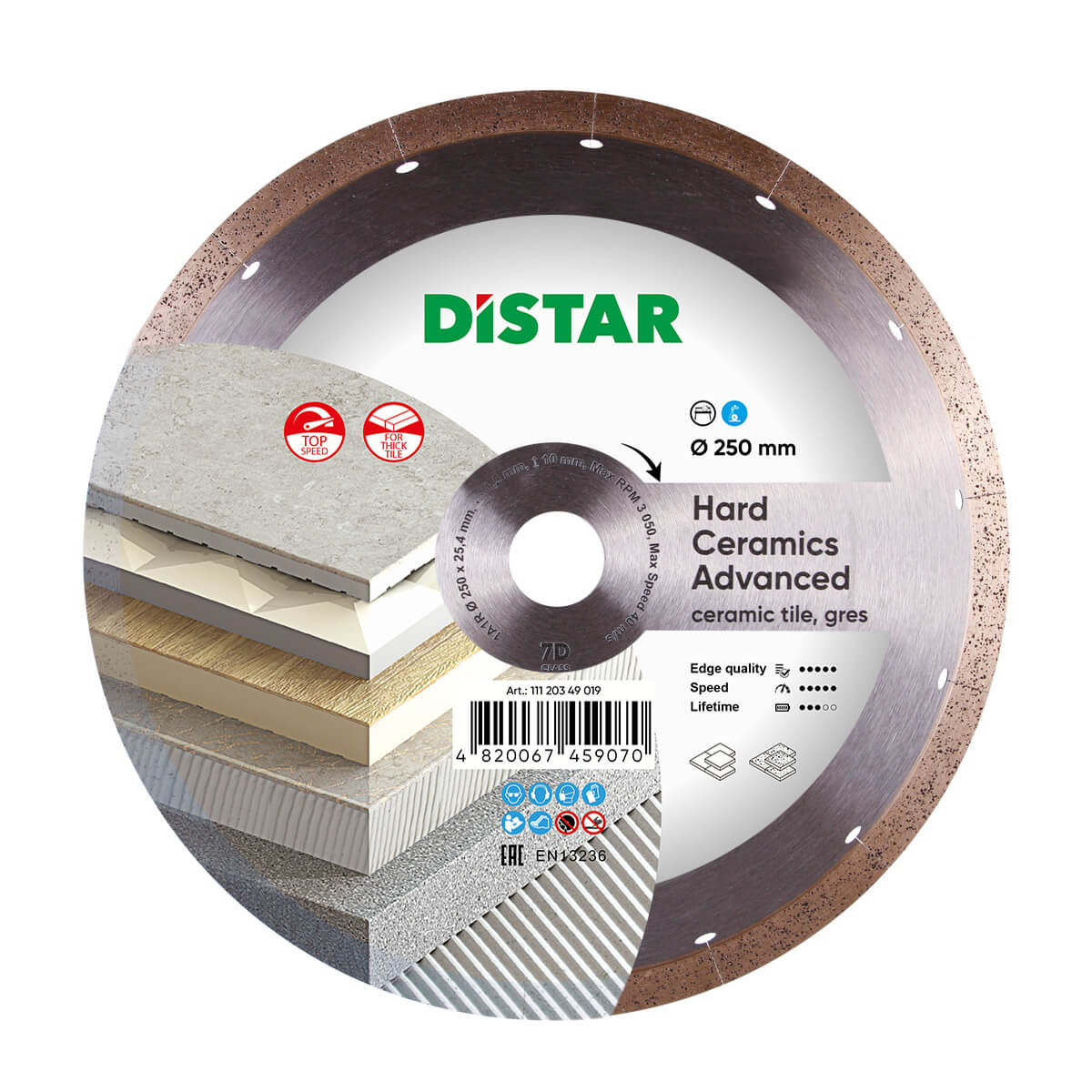 Distar Disco de corte de diamante 1A1R 250 Cerámica dura Avanzada