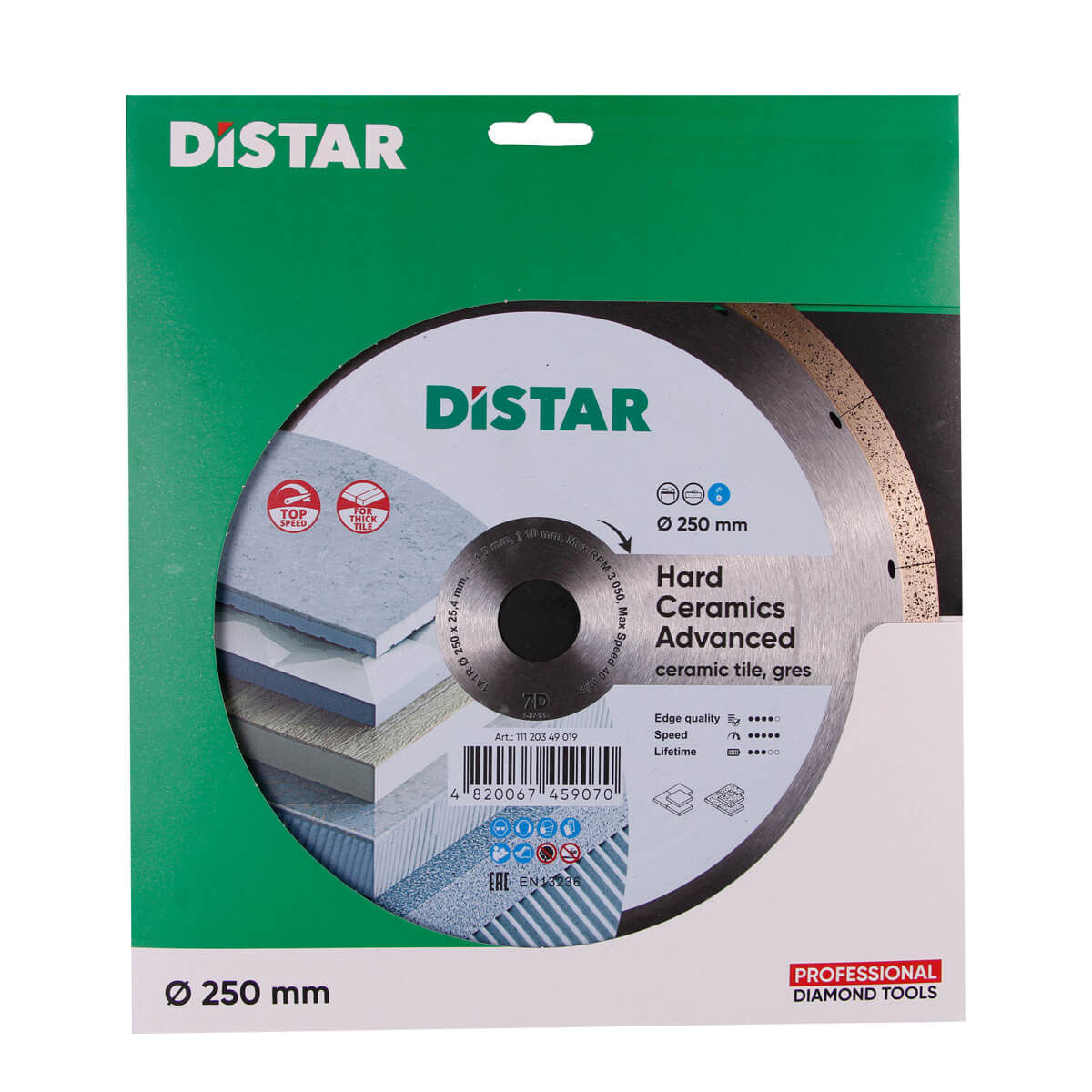 Distar Disco de corte de diamante 1A1R 250 Cerámica dura Avanzada
