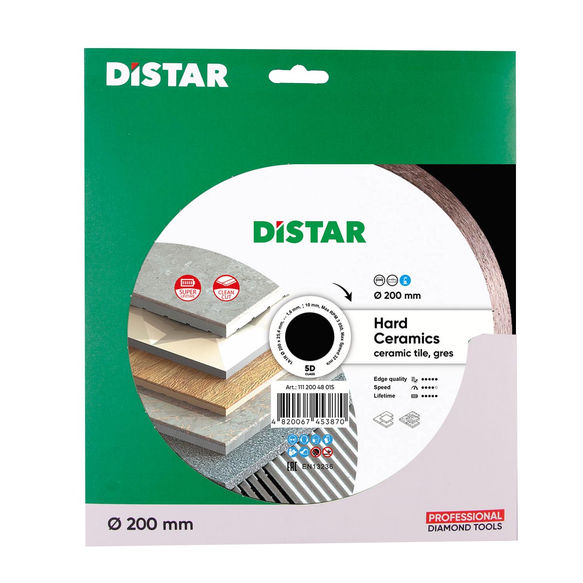 Distar Disco de corte de diamante 1A1R 200 Cerámica dura