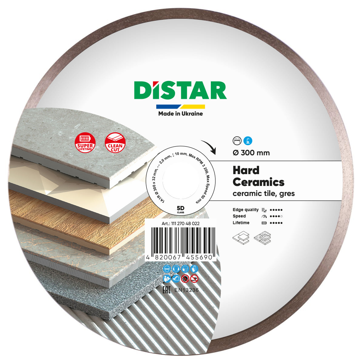 Distar Disco de corte diamante 1A1R 300x32 Cerámica dura