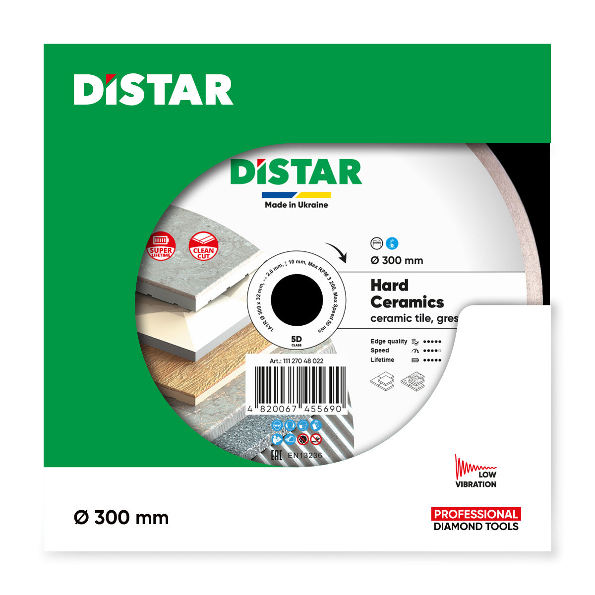Distar Disco de corte diamante 1A1R 300x32 Cerámica dura