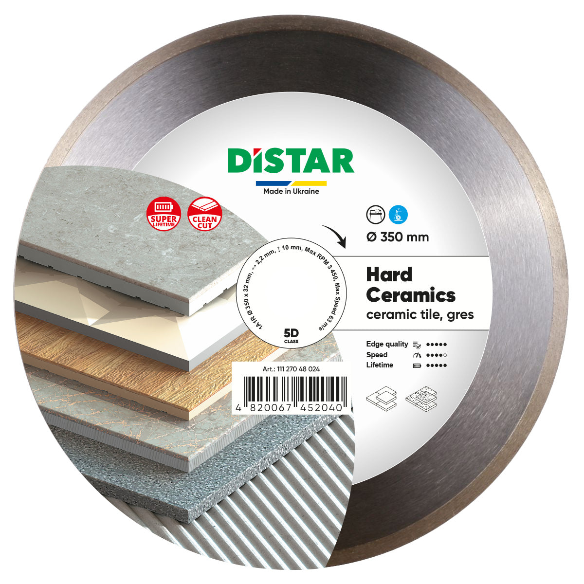 Distar Disco de corte diamante 1A1R 350x32 Cerámica dura