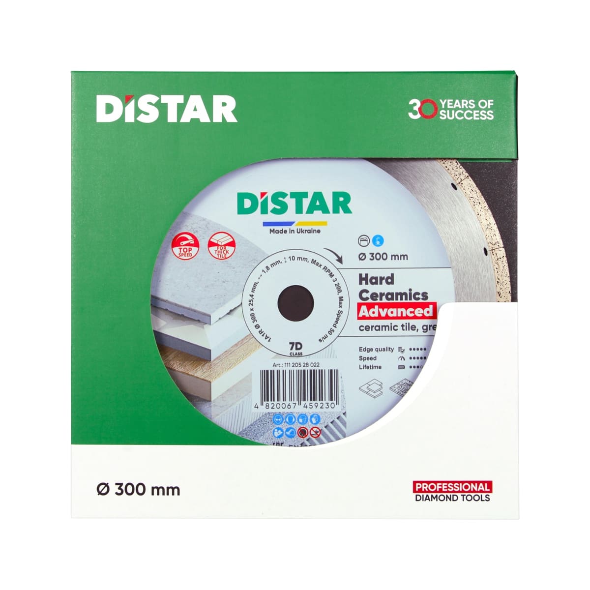Distar Disco de corte diamantado 1A1R 300 Cerámica dura Advanced