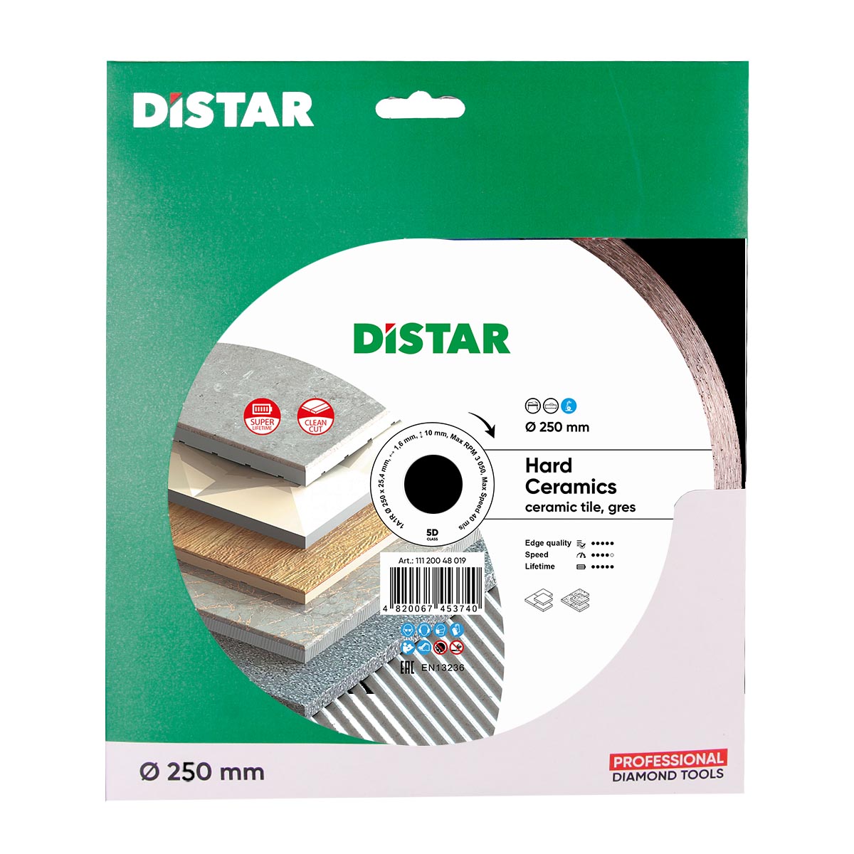 Distar Disco de corte diamantado 1A1R 250 Cerámica dura