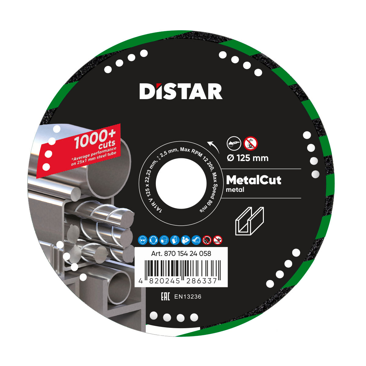 Distar Disco de corte diamante 1A1R V 125x1,5/1,2x2,5x22,2 Metal CUT